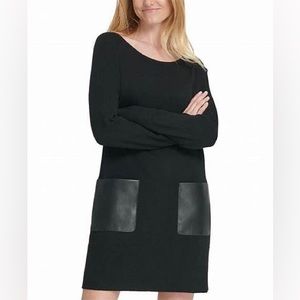 DKNY Faux-Leather-Pocket Sweater Dress $99